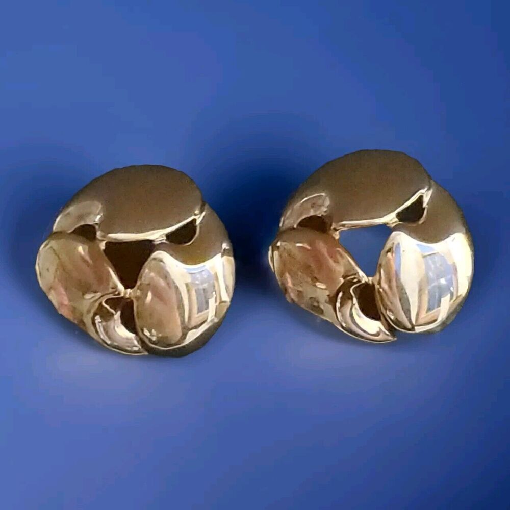 80's Gold Tone Puff Earrings Large Round Chunky